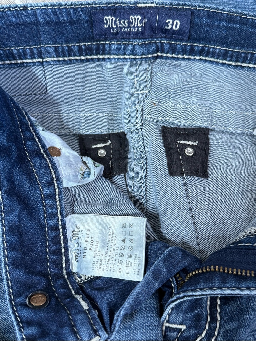 Miss Me Dark Blue Mid Rise Boot Jeans with Embroidered Western Pocket - Picture 2 of 3